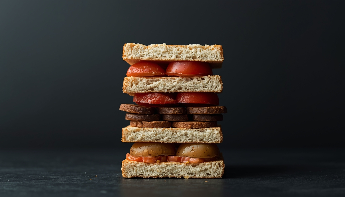 Minimal layered blocks suggesting stacked meal moments